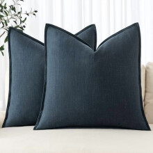 Fundas de almohada de lino azul marino de 40x40 cm (paquete de 2) – Estilo bohemio rústico, costero moderno, toque neutro para la decoración de