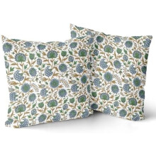 Fodere per cuscini floreali vintage blu e verdi 40x40 cm (set da 2), decorazione neutra stile rustico/bohémien, compatibili con imbottiture quadrate