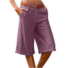 Pantaloni scurți largi pentru femei, din bumbac și in, pantaloni scurți comozi cu fermoar, tip Bermuda, de vară, casual, scurți, lejeri, până