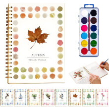 Cuaderno de acuarela y set de 16 colores con pincel – Ideal para principiantes, con temática de la naturaleza, compatible con todos los