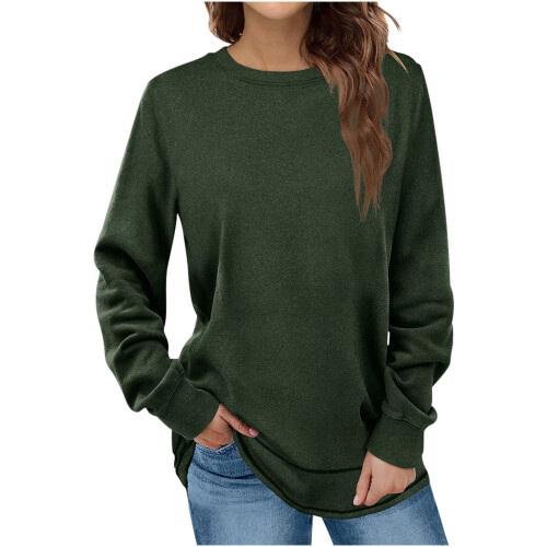Damenmode Top Lässiges einfarbiges Rundhals-Langarmshirt Tunika-Top