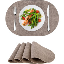 Set di 6 tovagliette in similpelle, resistenti al calore e lavabili, ideali per cene all'aperto e cucina, colore blu.