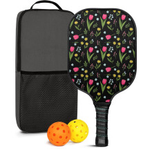 Floral Fiberglass Pickleball Paddles Set with 2 Balls & Bag – Compatible with Indoor/Outdoor Play