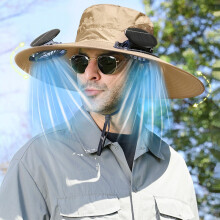 Cappello a tesa larga con ventola solare per la pesca all'aperto, cappello da sole con 2 ventole solari, cappello da pesca con protezione solare