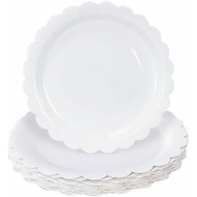 50 Pieces White Paper Plates 9 Inch White Scalloped Plates Disposable Dinner Plates for Wedding Baby Shower Birthday Party Dessert Plates