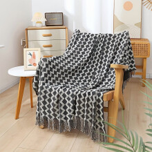 EASTIN 1pc Vintage Black & White Chevron Knit Throw with Fringe – Acrylic, Portable, All-Season, Compatible with Couch, Bed & Car