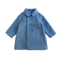 Wintermantel für Kleinkinder, Mädchen, Oberbekleidung, Jacken, 2025, Langarm, Knopfleiste, Trenchcoat, Taschen, langer Kurzmantel, Blau