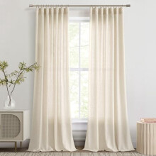 Beige Linen Curtains 84" (2 Panels) – Semi-Sheer, Earthy Tan, Rustic Modern Farmhouse Style, Compatible with Standard Rods