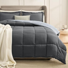 Grijze gewatteerde dekbedset (queensize, 3-delig)