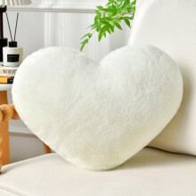 White Heart Pillow – Faux Rabbit Fur Decorative Throw Pillow for Bed/Couch, Medium (20"x15"), Valentine's, Fall, Halloween, Christmas –