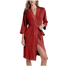 Naisten yöpuku, kietaisutyylinen solmittava vyö, 7/8-hihainen polyesteri-elastaani, harjattu fleece, flanellivuori, plus-koko S-2XL