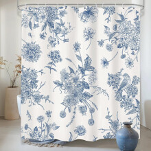 Boho Blå Blomsterdusjforheng 72x72in