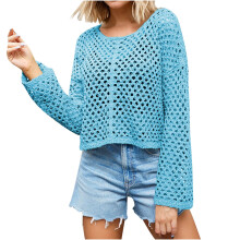 Dame Ensfarvet Sweater Hyggelig Efterår Vinter Afslappet Langærmet med Ribbede Manchetter Rund Hals Sweater Holder Varm Daglig Brug (Blå #2,M)