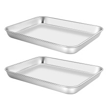 Stainless Steel Toaster Oven Pans Set of 2, 9"x7"x1", Rust-Free, Deep Edge, Dishwasher Safe