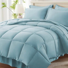 King Comforter Set Light Blue 7-Piece
