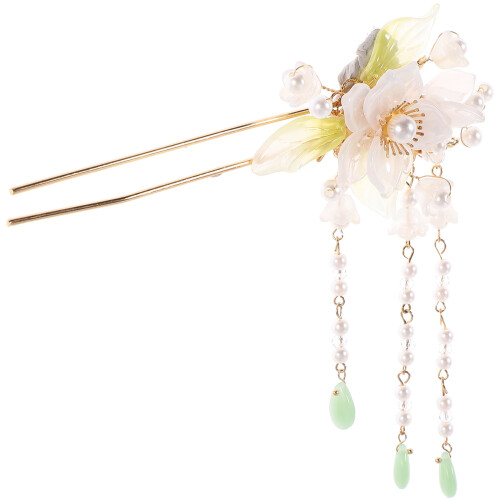Chinesischer Haarstab mit Blumenmuster und Perlenquaste
