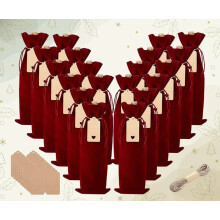 20 sacs à vin en flanelle bordeaux avec cordon de serrage et étiquettes