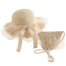 Cappello da sole per bambine con fiori dei cartoni animati, cappello di paglia da spiaggia, borsa di paglia, accessori estivi per bambini, cappello