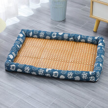 Pet Ice Pad Mat, Washable Rattan Cooling Bed for Dogs & Cats, Breathable Summer Sleeping Pad with Pillow, 90x70cm Blue