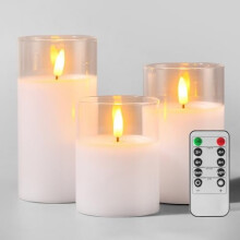 Bougies piliers LED sans flamme en verre, lot de 3 avec télécommande