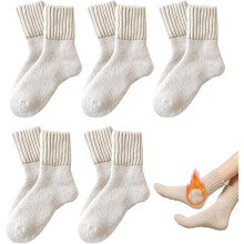 Chaussettes mi-mollet unies pour femmes, en coton thermique, lot de 5 paires