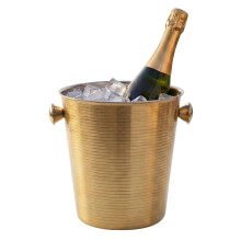 22cm Gold Stainless Steel Champagne Ice Bucket Ribbed Wine Cooler Drinks
