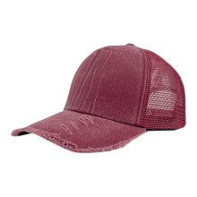 Solid Color Wide Brim Mesh Ponytail Baseball Cap for Girls – Stylish Casual Sun Hat, Red, One Size, Compatible with Kids