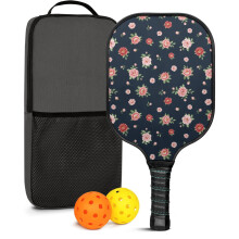 Pickleball Paddles Set with 2 Balls & Bag – Floral Fiberglass Rackets, Compatible with Indoor/Outdoor Play