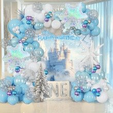 Kit de arco de globos "País de las Maravillas Invernal" – 140 piezas, azul y blanco