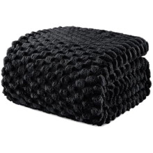 King Size Fleece Blanket for Bed, 90x104 Inches Stylish Jacquard Velvet Soft Blanket, Fuzzy Cozy Lightweight for Winter, Black