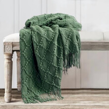 Green Throw Blanket 50 x70 Inches Jacquard Argyle Throw Textured Solid Soft Throws and Blankets for Sofa or Bed Knitted Decorative Blanket