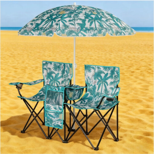 Portable picnic chairs with cooler bag 2-pack