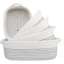 5-Pc Rectangle Cotton Rope Storage Baskets – Natural Woven Bins for Nursery, Montessori, Pet Toys, Bathroom | Compatible with Home Organization