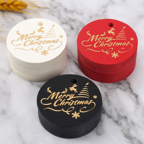 Merry Christmas Paper Gift Tags with Cotton String – 100