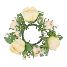 Slinger van kunstmatige rozen met kaarsenring, beige