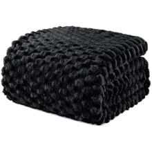 Queen Size Fleece Blanket for Bed, 90x90 Inches Stylish Jacquard Velvet Soft Blanket, Fuzzy Cozy Lightweight for Winter, Black