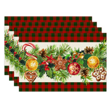 Christmas Placemats Set of 4, 12x18 Inch, Rustic Farmhouse Linen Table Mats for Holiday Party & Kitchen Decoration