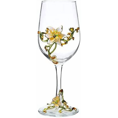 Verre à gin émaillé motif fleur lys jaune (1 pièce)