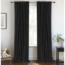 Linen Blackout Curtains 50"x84", Back Tab/Rod Pocket, Thermal Insulated, 2 Panels, Black – compatible with standard rods