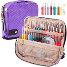 Crochet Hook Case with 14 Sizes (2mm–10mm), Ergonomic Hooks & Stand – Organized Kit for Beginners & Lovers
