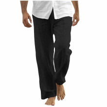 Pantaloni de in pentru bărbați, casual, lejeri, cu elastic, talie cu șnur, vară, pantaloni de plajă, cu buzunare, XXXL