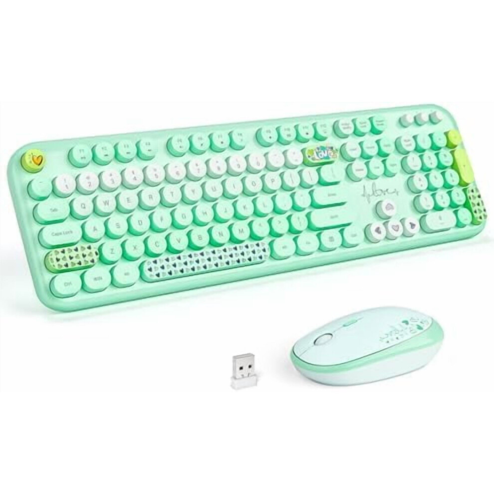 Wireless Keyboard & Mouse Combo, Full Size 2.4G Retro Round Set For Windows Pc/Desktop/Notebook Â Green 9357860863650