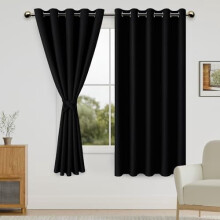 Black Thermal Blackout Curtains with Tiebacks, Grommet Top, Light Blocking, 60x63", Set of 2 – Compatible with Standard Rods
