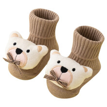 Toddler Non-Slip Crew Socks – Cute Animal Thermal Ankle Socks for 1-3 Years, Soft & Comfortable (Khaki#3), Compatible with Daily Wear