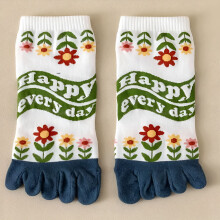 5 Pairs Cartoon Cute Women Toe Socks with Separate Fingers Cotton Mid Tube Five Finger Socks Sports Yoga Spring Summer