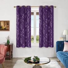 Purple Blackout Curtains, Thermal Insulated & Soundproof Grommet Drapes with Silver Tree Foil Print, 42x63", 2 Panels, Machine Washable, Compatible