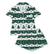 Schattige pyjamaset voor dames met bloemenprint, zijde satijn, knoopsluiting, 2-delige nachtkleding set, geschikt voor kinderen vanaf 3 jaar - Dames