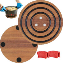Magnetic Wooden Trivet 8", Heat-Resistant Acacia, Non-Slip Silicone Rings, Compatible with Magnetic Cookware (1Pcs)