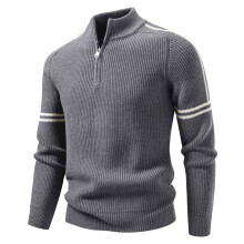 Pull-over zippé pour homme, col montant, manches longues, chaud et décontracté, idéal pour les fêtes de fin d'année.