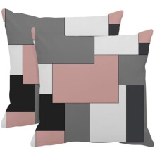 Set van 2 roze geometrische sierkussenhoezen, 45x45 cm, abstract geruit ontwerp in zwart/grijs/wit – moderne decoratie, geschikt voor standaard
